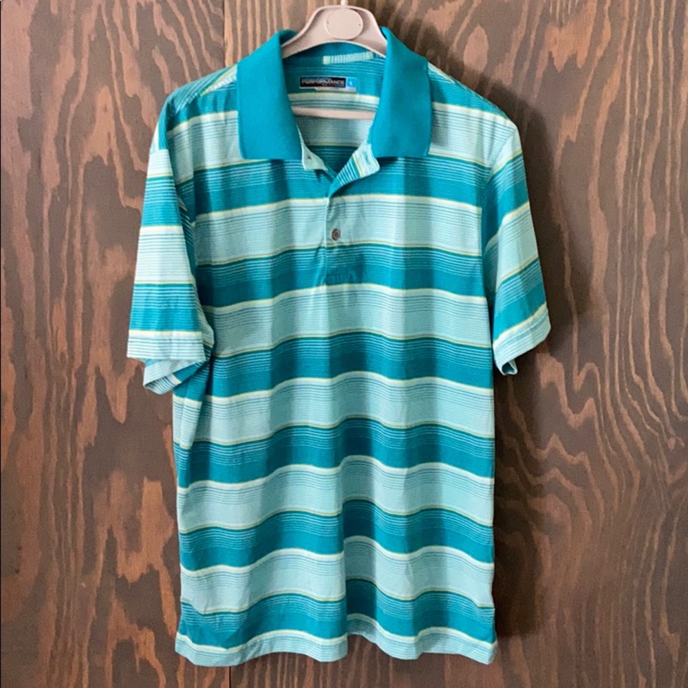 Roundtree & Yorke polo shirt teal & yellow stripe